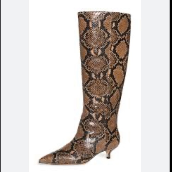 VERONICA BEARD Freda Espresso Snake
Embossed Leather Pointed Toe Kitten Boots 5